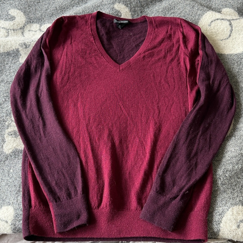 🐈⬛💕Fine knit v neck long sleeved colour blocked top